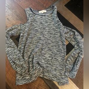 Loft navy and white cold shoulder sweater
